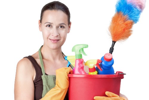 Cleaner maintaining a tidy Hollandpark living room during a regular cleaning visit